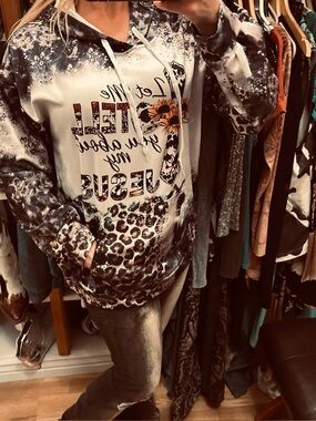 Christian Tie-Dye Leopard Graphic Hoodie with Sunflower Accent